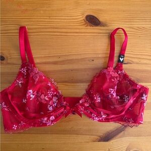 Victoria's Secret Low Cut Demi Bra NWT Very Sexy Red floral mesh lace 34B NWT